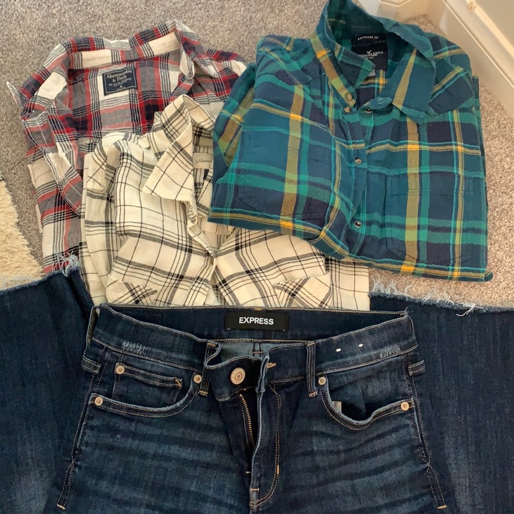 American eagle/Flannel lot and crop express jeans